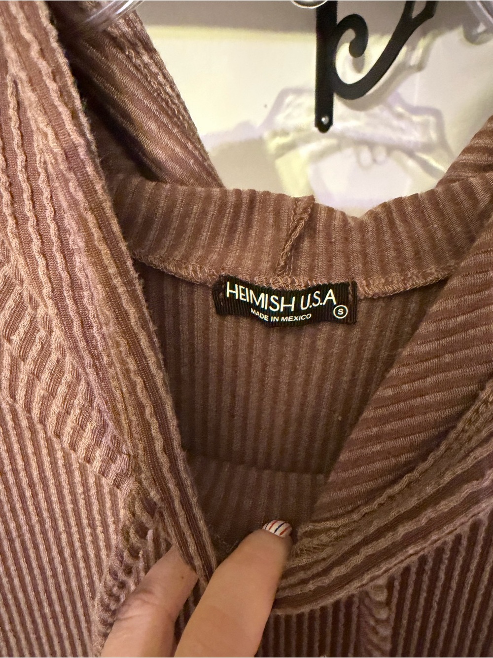 HEIMISH USA Ribbed Hoodie in Dusty Mauve - Picture 2 of 3